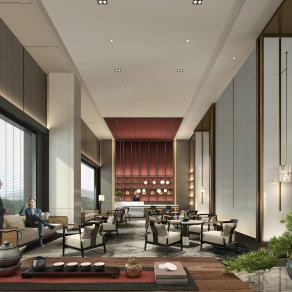 新中式酒店大堂 格栅灯